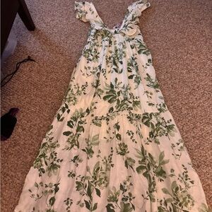 Elie Tahari Green and Cream Floral Maxi Dress